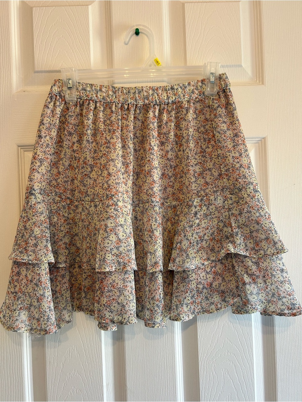 Lightweight Floral Tiered Skater Skirt - Cream Floral